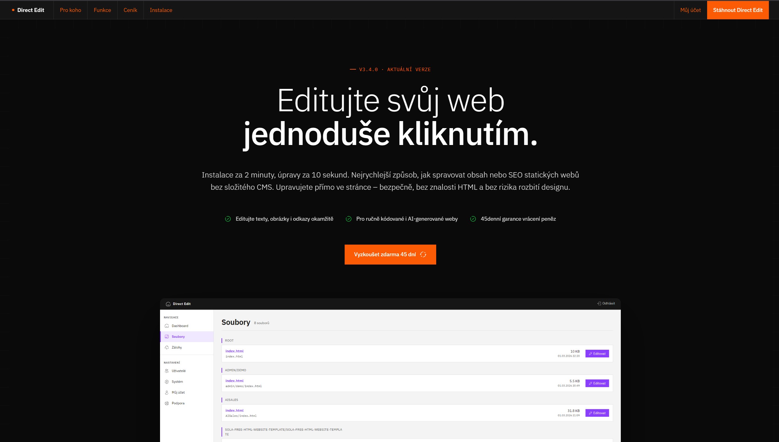 Ukázka projektu DirectEdit.dev